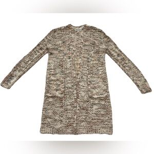Knox Rose Sweater Women Small Beige Black Open Knit Duster Cardigan Casual